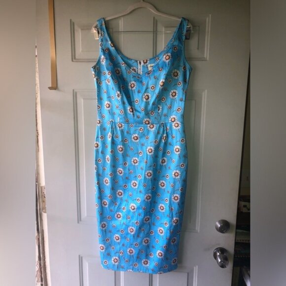 Bettie Page by Tatyana blue floral rockabilly pinup dress size M - Picture 1 of 4